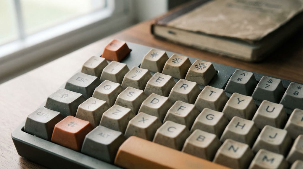 A mechanical keyboard with custom keycaps, macro view showing surface texture and legends (pqhaqtbd)