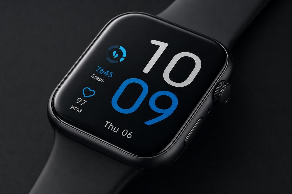 Close-up of a sleek smartwatch face displaying vibrant digital time