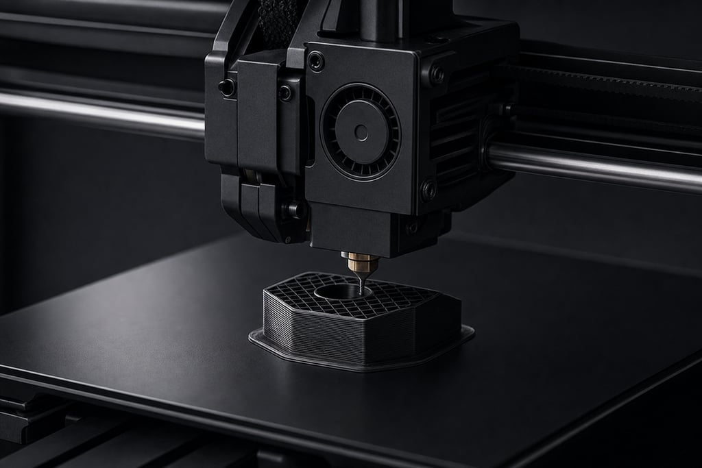 Macro view of a 3D printer nozzle in action