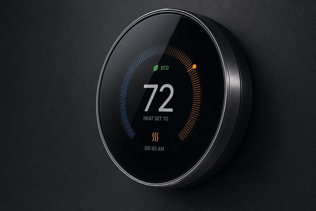 Close-up capture of an advanced smart thermostat with a colorful display