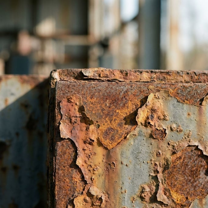 Extreme close-up of Rust forming on industrial steel (bi0c5xew)