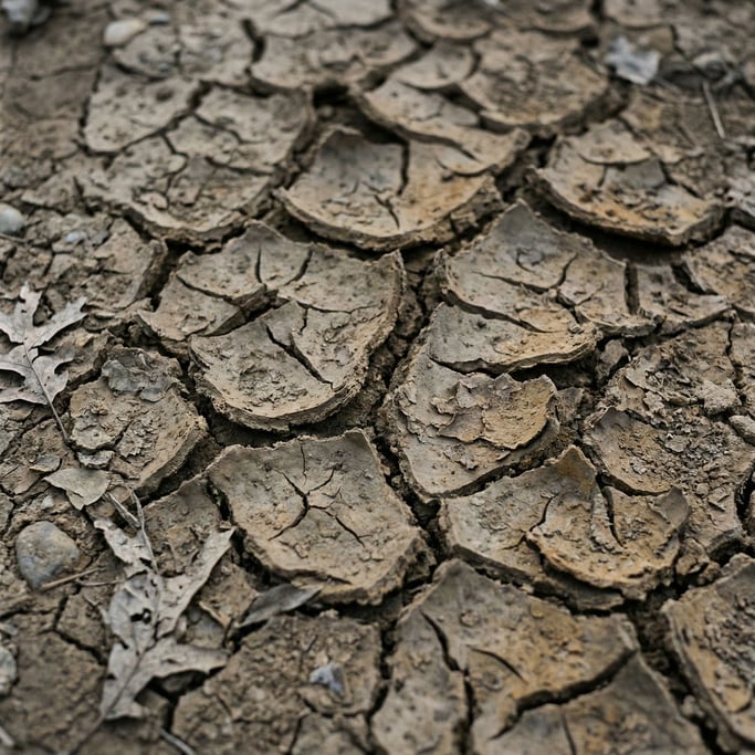 Extreme close-up of Cracked dried earth in a riverbed (xoqxtdfs)