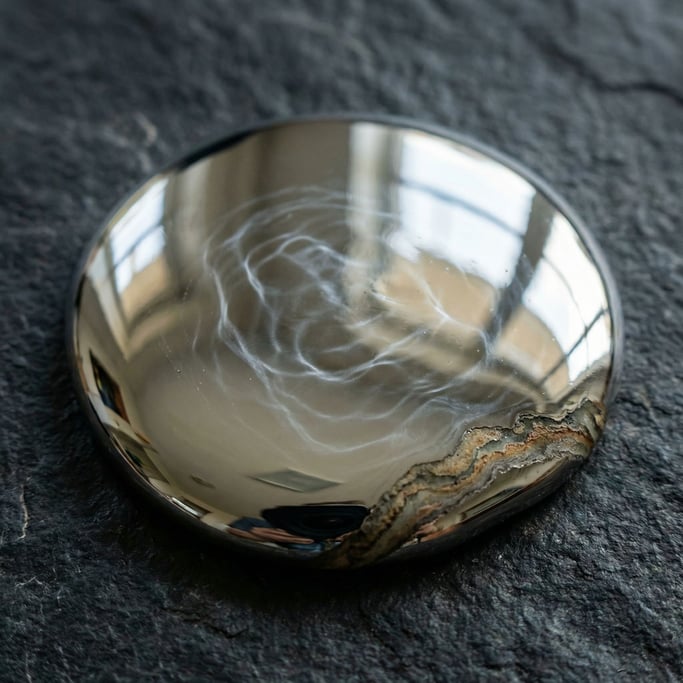 Extreme close-up of A pool of spilled mercury on a dark surface (5siizyli)