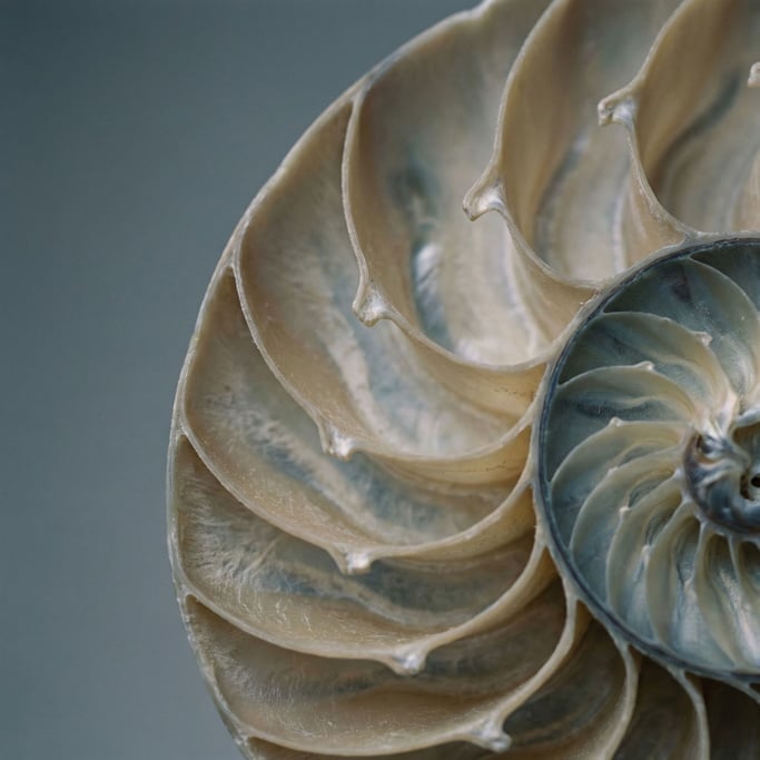 A cross-section of a nautilus shell, the perfect logarithmic spiral in pearlescent nacre (zxbt6b2w)
