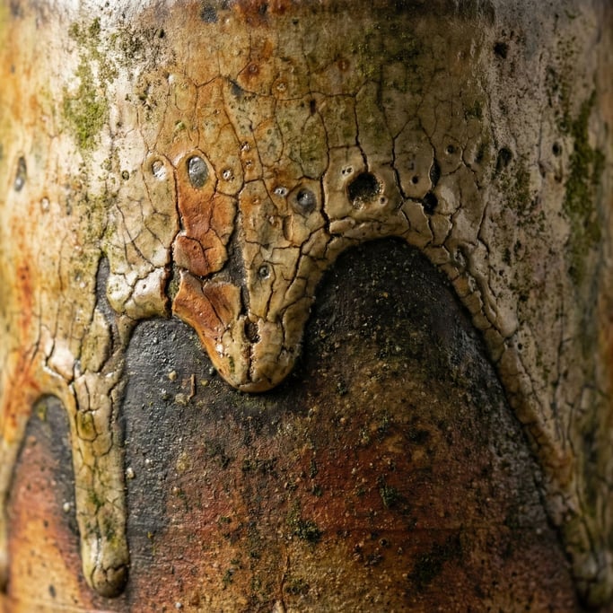 Detail photograph of Hand-thrown stoneware glaze in macro (gk1qwa2)