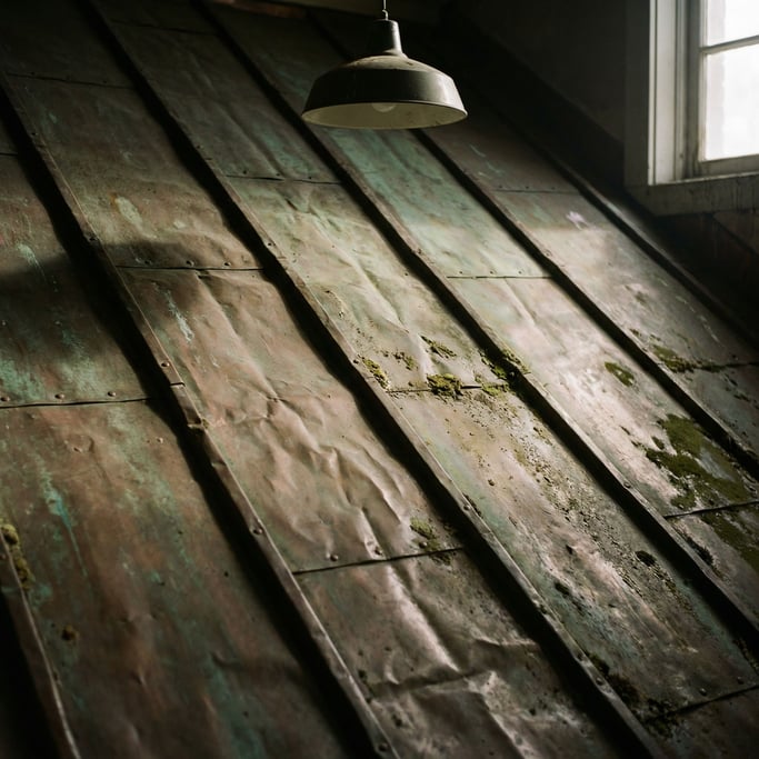 Detail photograph of Weathered copper roof tiles (aa7orfkh)