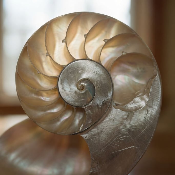 Extreme close-up of A cross-section of a nautilus shell