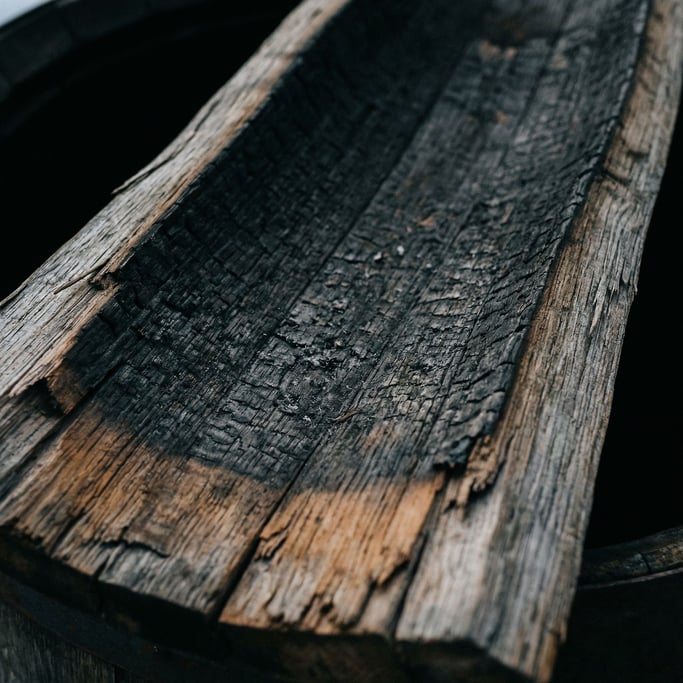 Detail photograph of Aged oak wine barrel stave