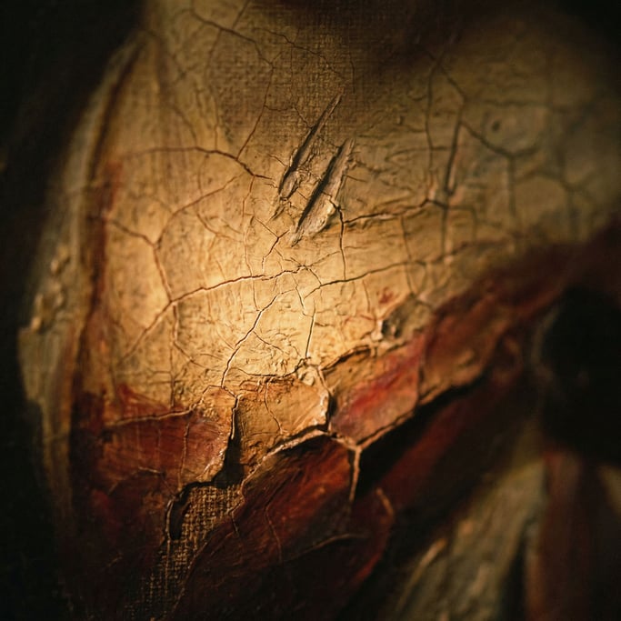 Detail photograph of Cracked oil painting surface