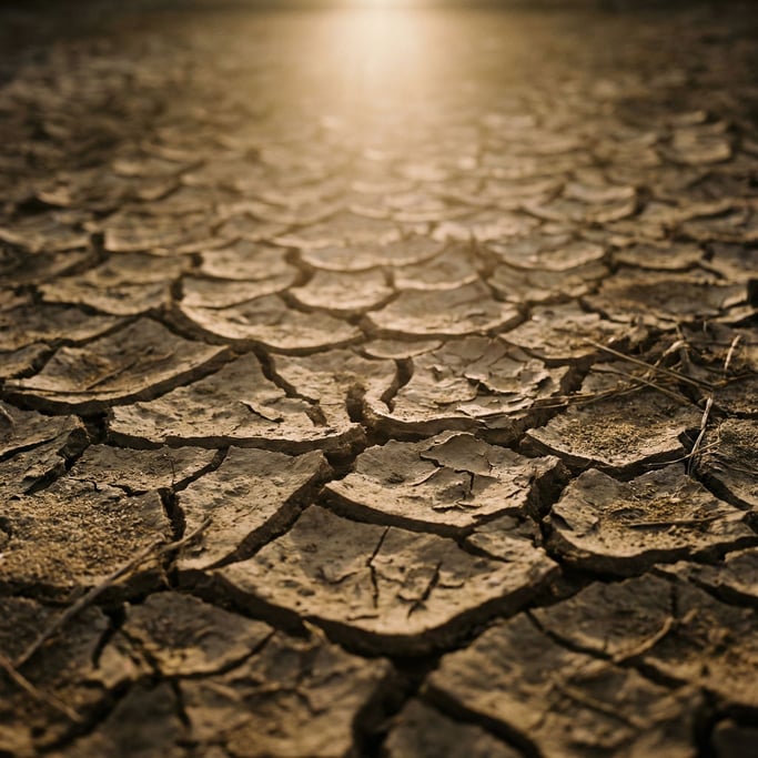 Detail photograph of Cracked dried earth in a riverbed