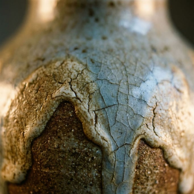 Extreme close-up of Hand-thrown stoneware glaze in macro
