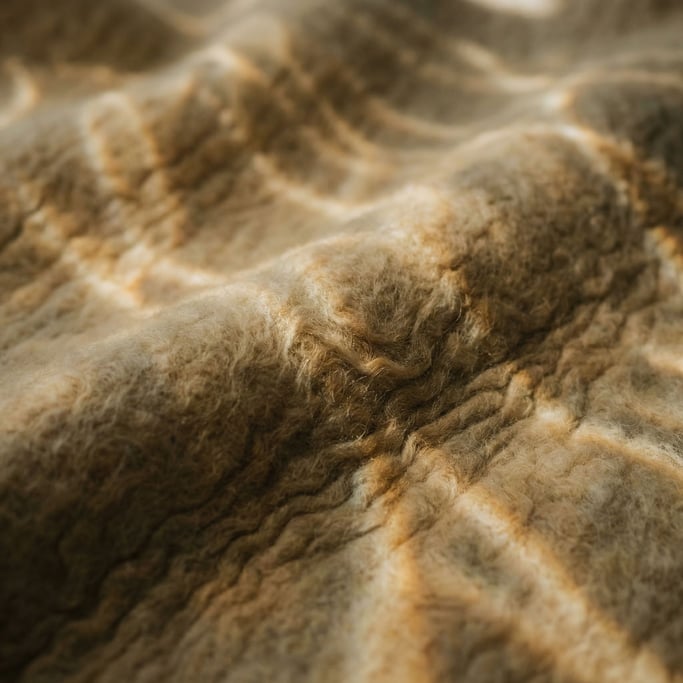 Detail photograph of Felted wool surface, fibers interlocked and matted