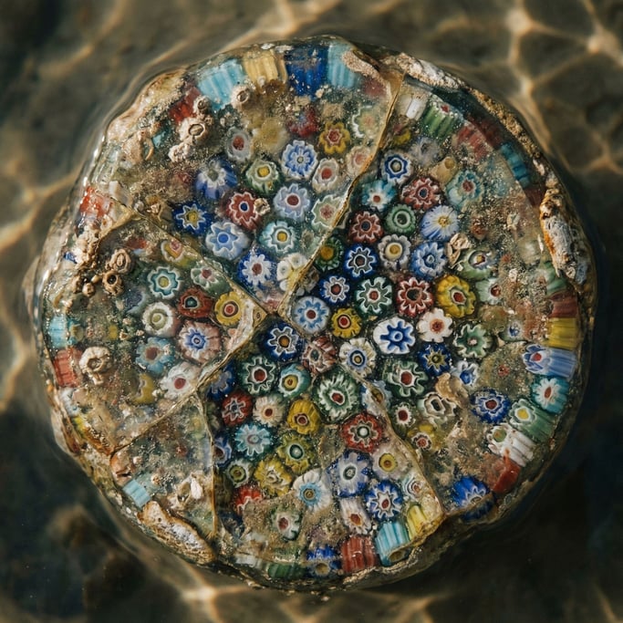 Detail photograph of Murano glass millefiori cross-section