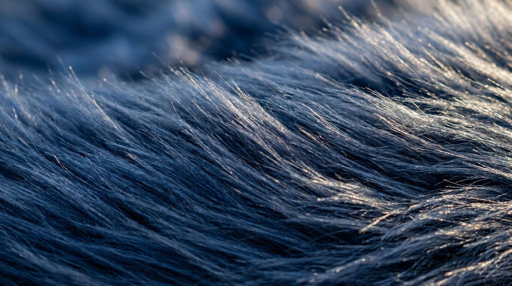 Deep navy blue long-haired fur flowing in waves across the entire frame