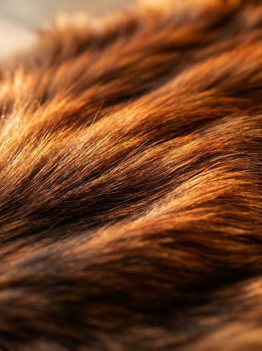 Burnt sienna fox fur flowing diagonally in thick sweeping waves