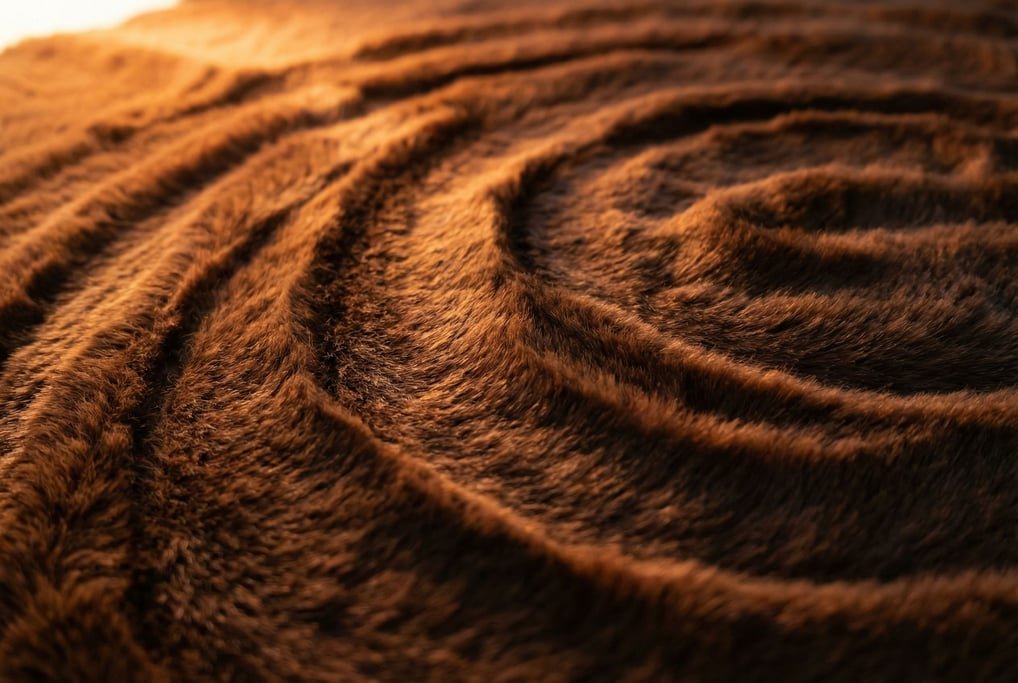 Caramel-brown beaver fur in dense velvety short pile covering the frame