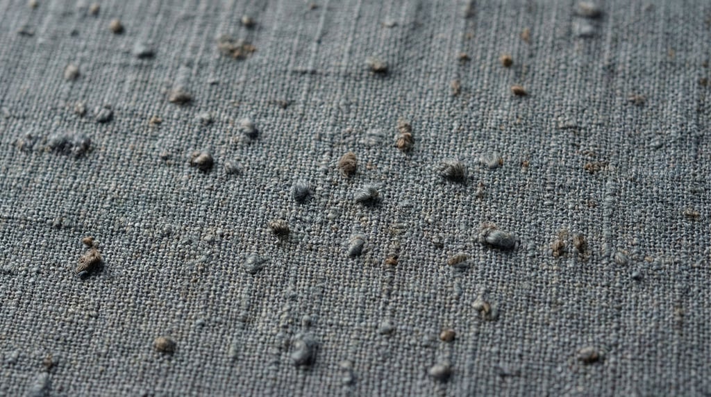 Slate-grey raw silk noil filling the frame with its characteristically neppy texture