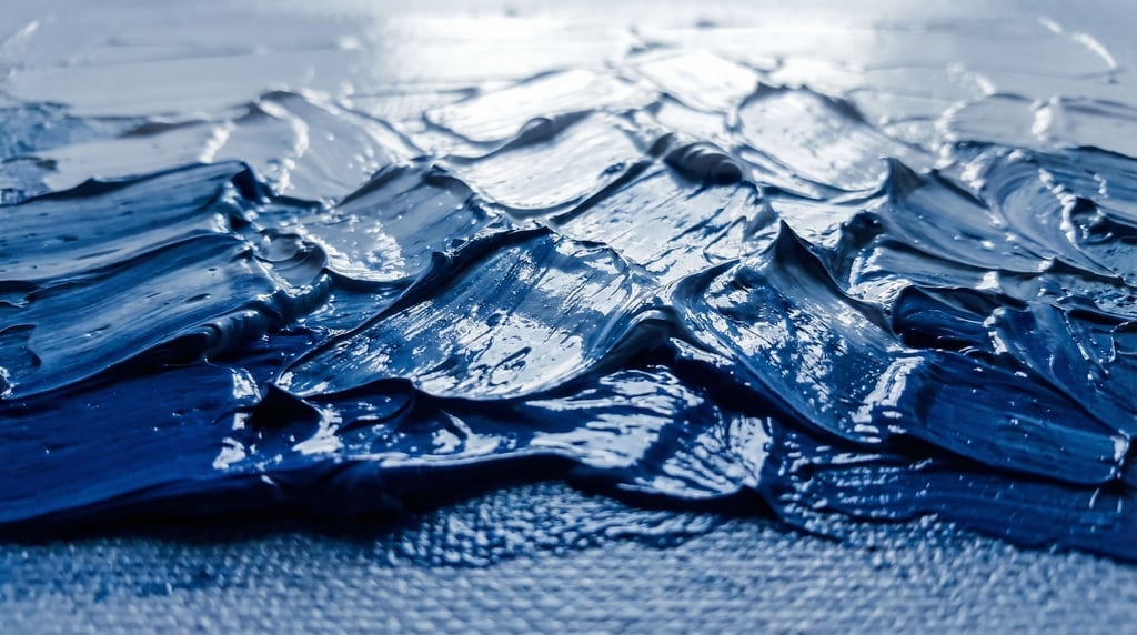 Thick blue-to-white oil paint impasto clouds shot in extreme macro revealing three-dimensional ridge