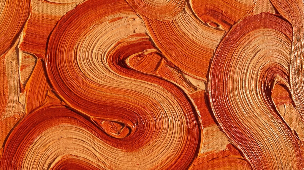 Bright cadmium orange acrylic paint in thick impasto applied with a stiff brush filling the frame