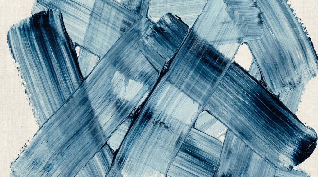 Prussian blue oil paint dragged across a surface with a wide blade creating thin transparent smears filling the frame