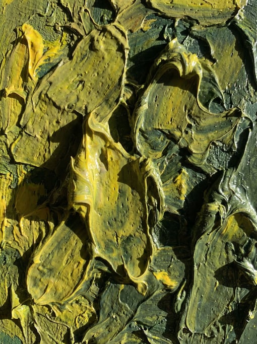 Chrome yellow and phthalo green oil paint mixed into a thick toxic-looking chartreuse consuming the entire view