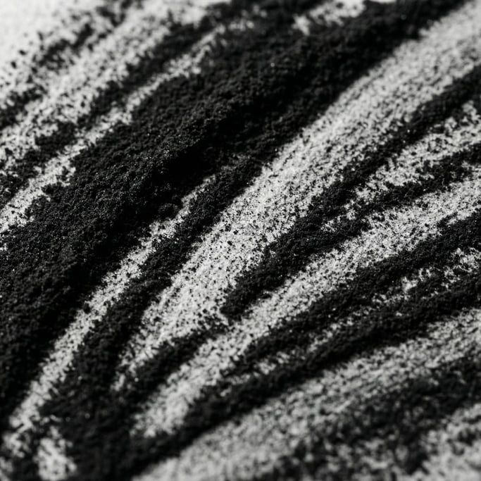 Vine black charcoal ground into fine powder and pressed onto a surface seen in extreme close-up