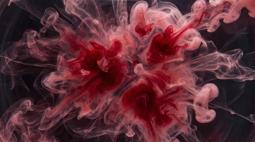 Alizarin crimson ink dropped into still water and photographed from above filling the frame