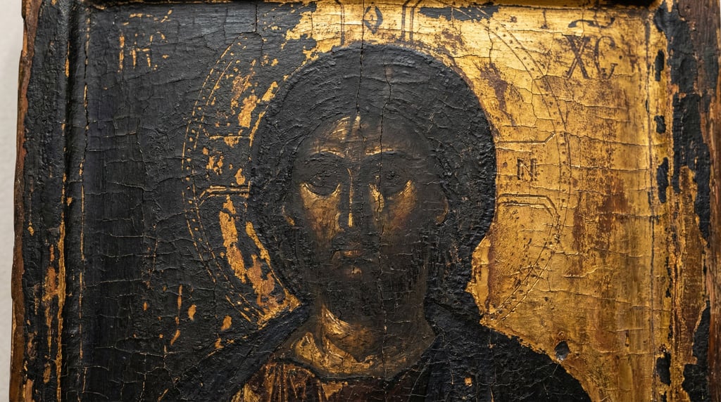 Bone-black tempera paint applied in thin translucent layers over a gold-leaf ground filling the fram