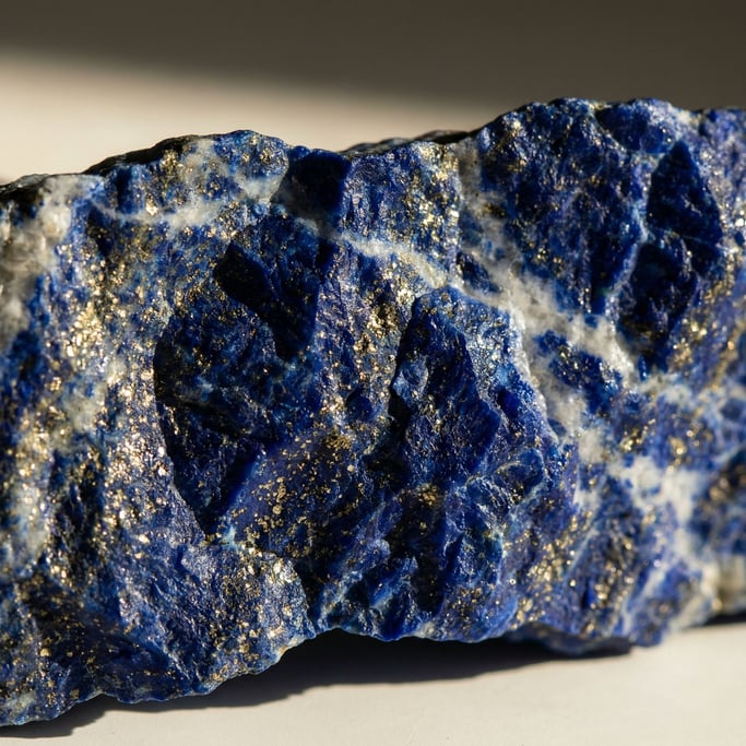 Blue lapis lazuli in rough fracture surface stretching edge to edge