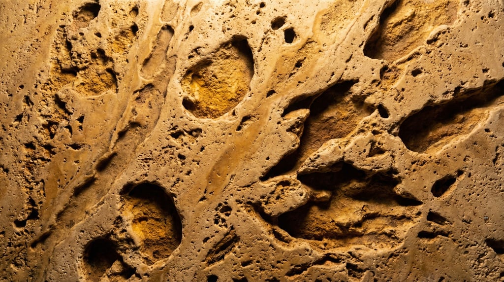 Rough-hewn travertine in warm ivory filling the frame