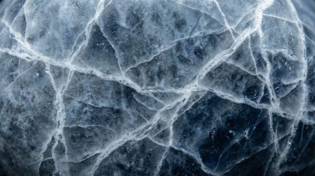 Grey-blue sodalite with white veining filling the frame