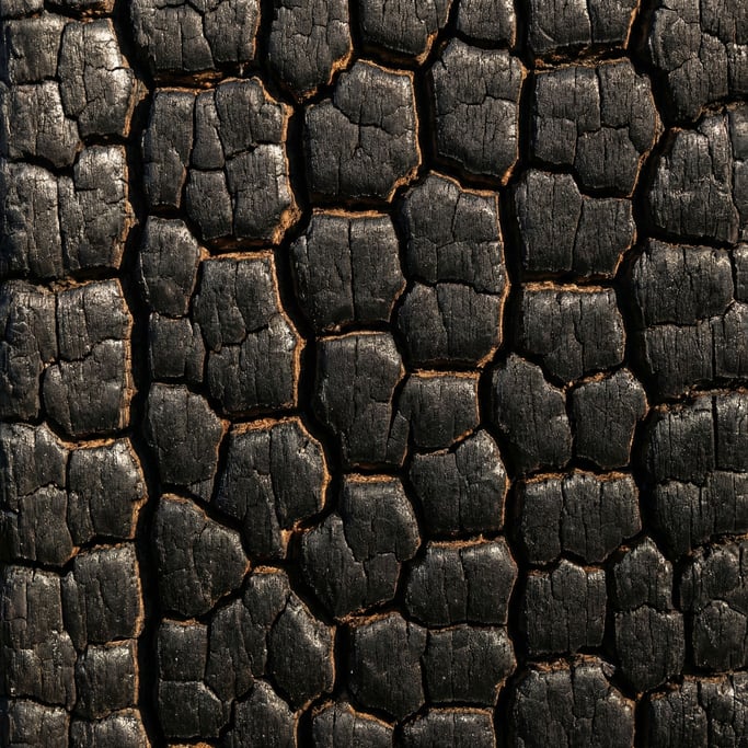 Charred cedar in alligator-pattern charring