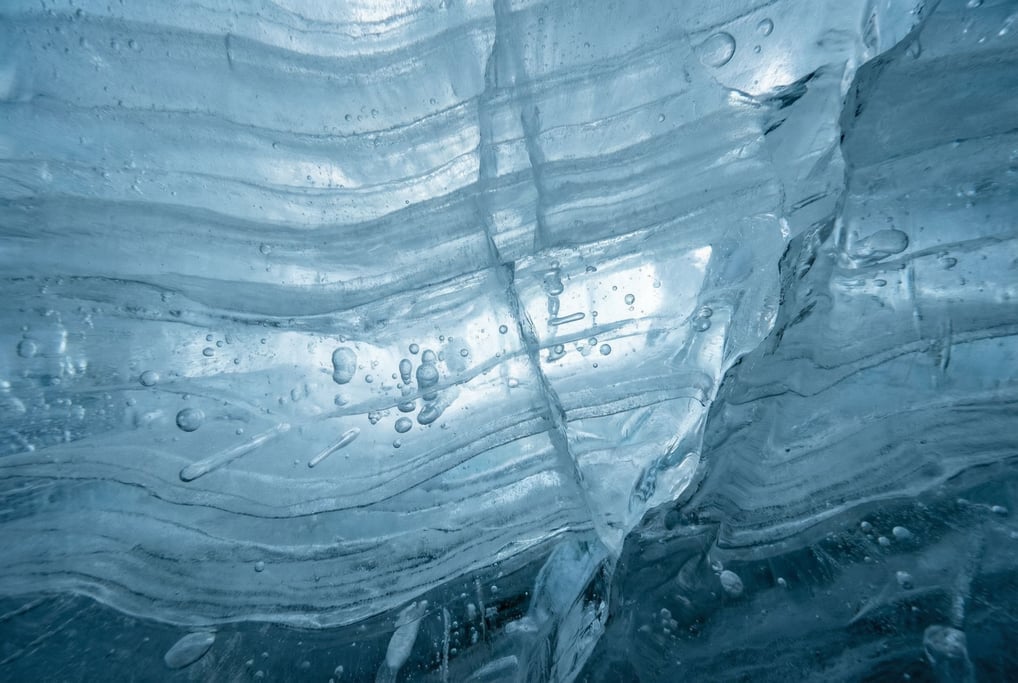 Glacial ice in cross-section filling the frame