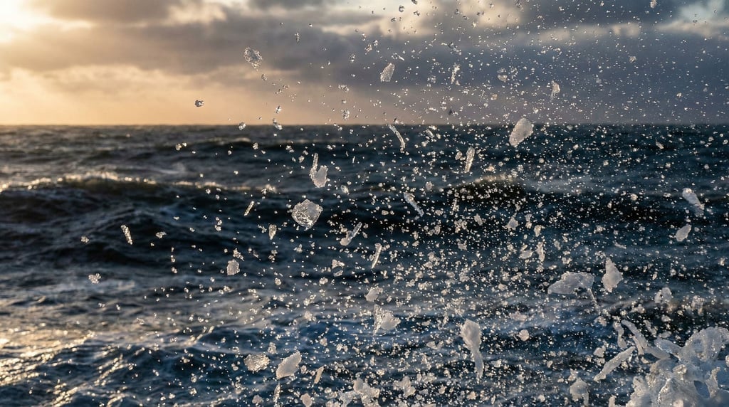 Sea spray frozen mid-splash filling the frame