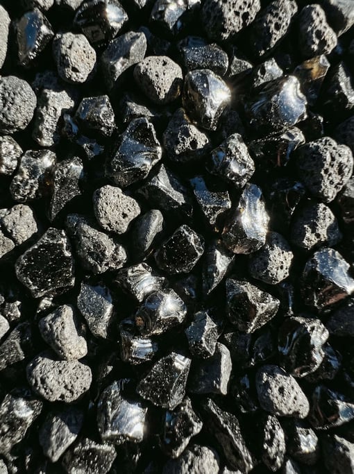 Black volcanic sand at extreme magnification seen in extreme close-up