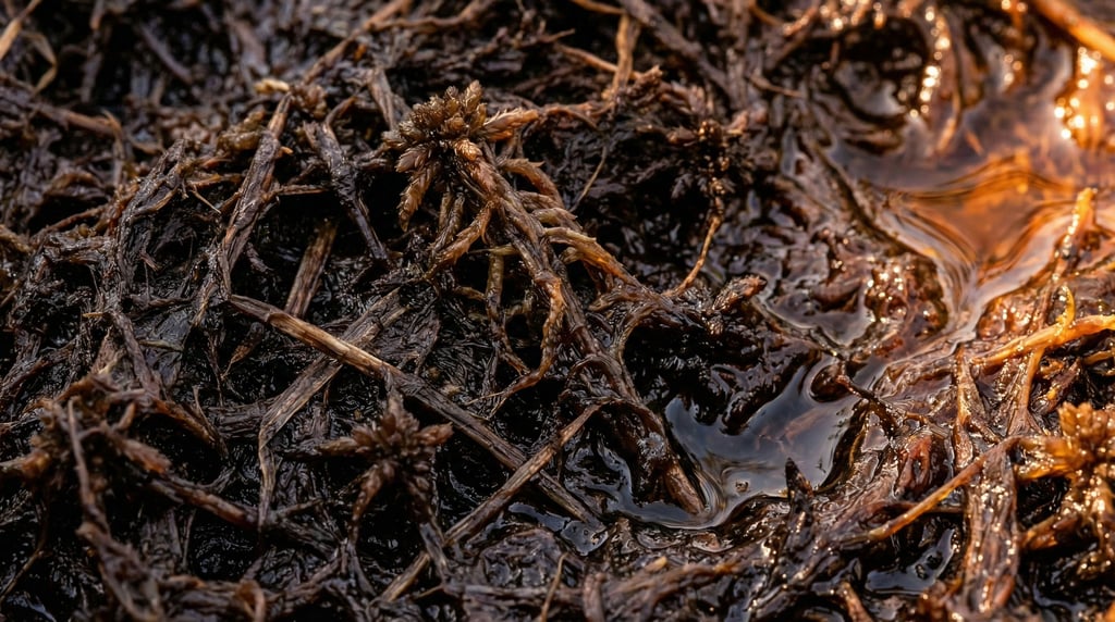 Peat bog surface in extreme close-up filling the frame