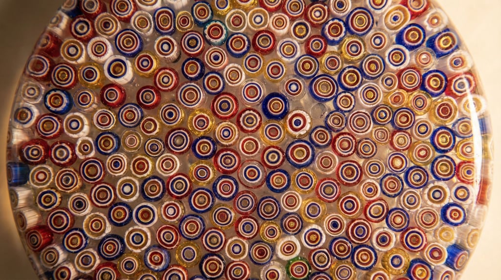 Venetian millefiori glass in cross-section filling the frame