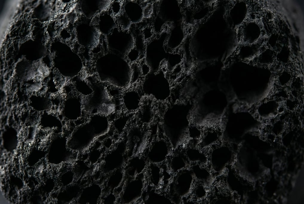 Activated charcoal in extreme close-up filling the frame