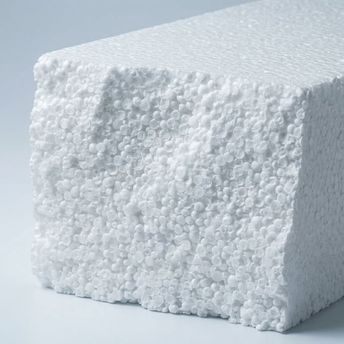 Styrofoam in fresh break cross-section