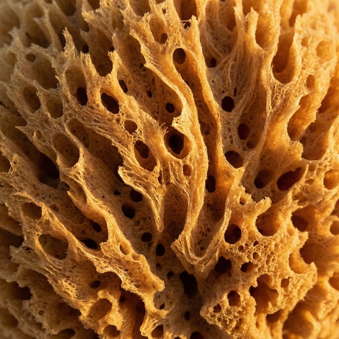 Natural sea sponge in extreme close-up shot tight with no border