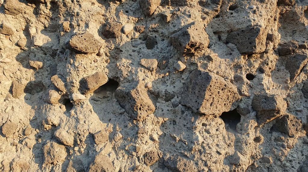 Volcanic tuff in cross-section filling the frame