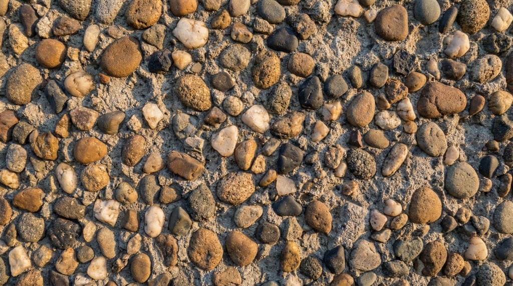 Raw concrete with exposed aggregate filling the frame