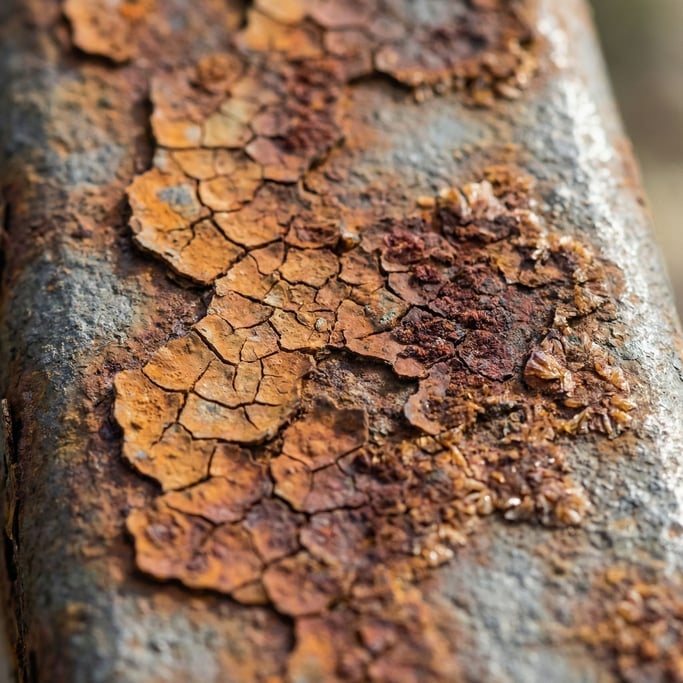 Extreme close-up of Rust forming on industrial steel, layers of corrosion over bare metal (s3)