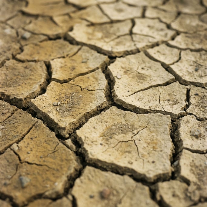 Extreme close-up of Cracked dried earth in a riverbed (lugmpk8)