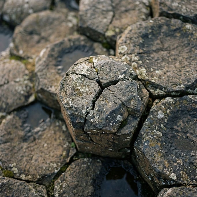 Extreme close-up of Volcanic basalt columns seen from above (wkqnmzzu)