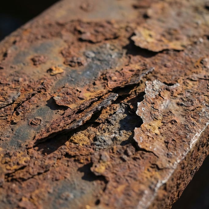 Extreme close-up of Rust forming on industrial steel, layers of corrosion over bare metal (qyutbkzr)