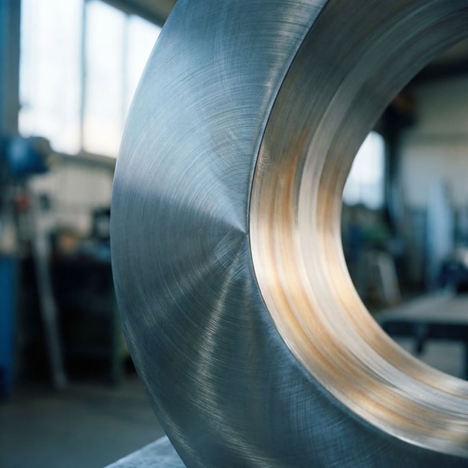 Extreme close-up of Brushed stainless steel with circular polishing marks, cool industrial surface (xpe9zpuv)