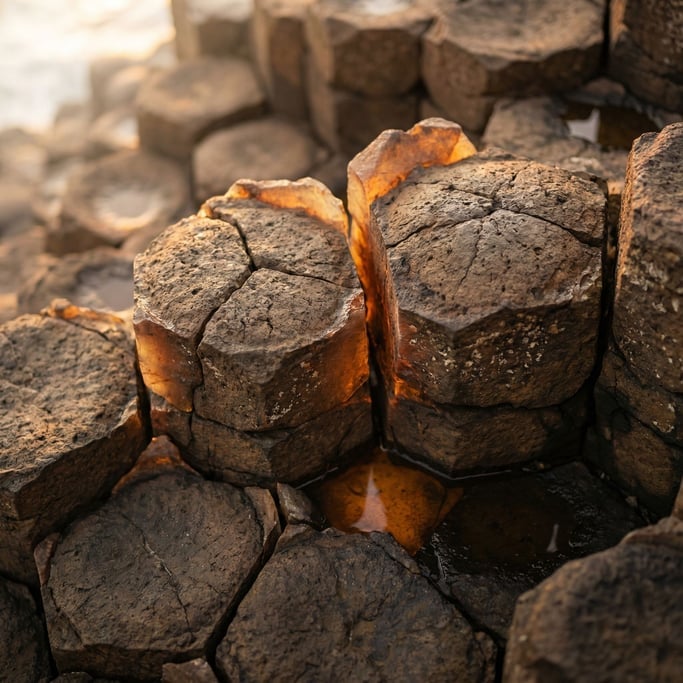 Extreme close-up of Volcanic basalt columns seen from above (fxiwgubd)