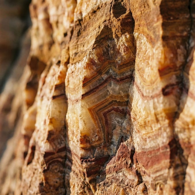 Extreme close-up of Layered sandstone cliff face, bands of color from millions of years of sediment (qetiaux)