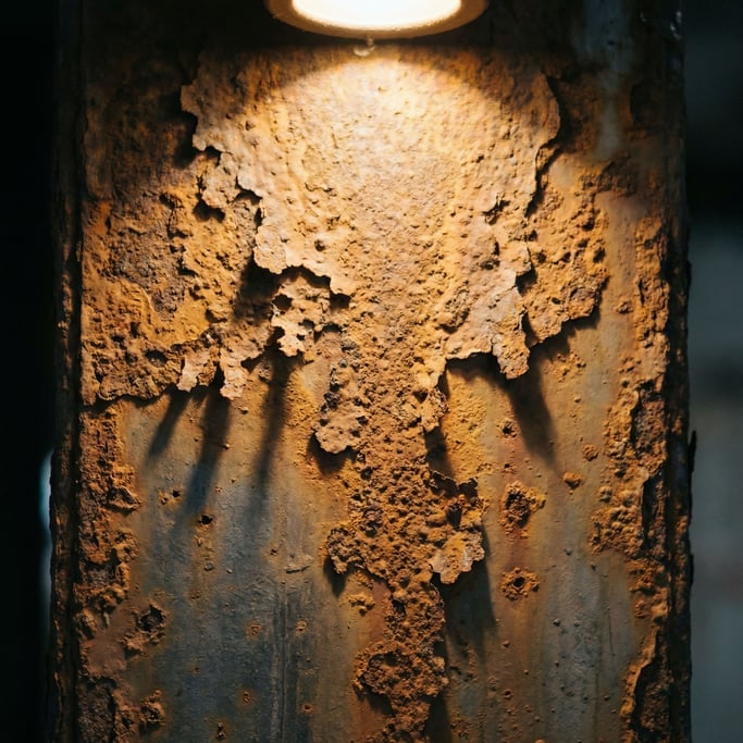 Extreme close-up of Rust forming on industrial steel, layers of corrosion over bare metal (zkolce4w)